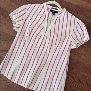 Style & Co. White and Pink Striped Blouse